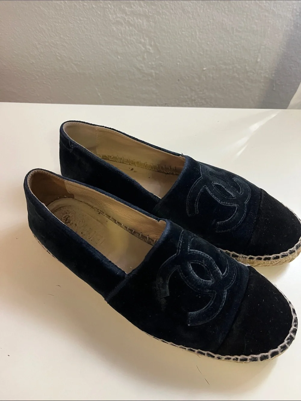CHANEL Black Velvet Espadrilles with Interlocking CC